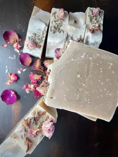 Made from Rhode Island Lavender Rose Latte Soap