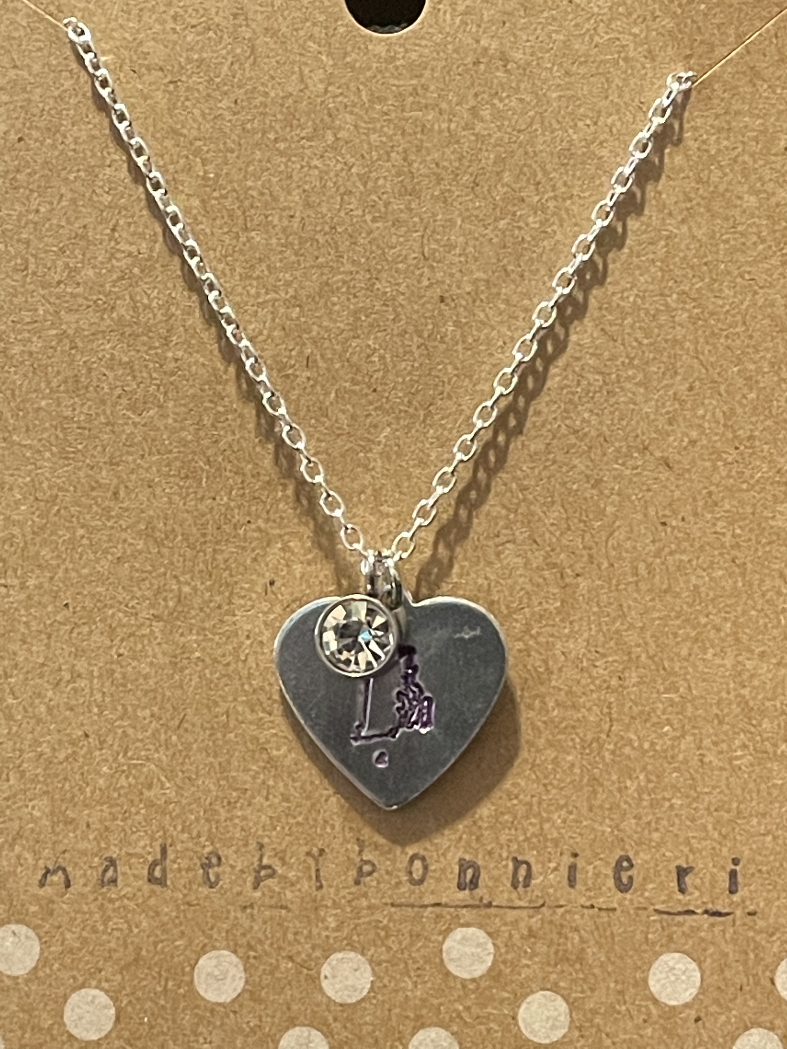 Rhode Island stamped necklace made in RI jewelry by an artist