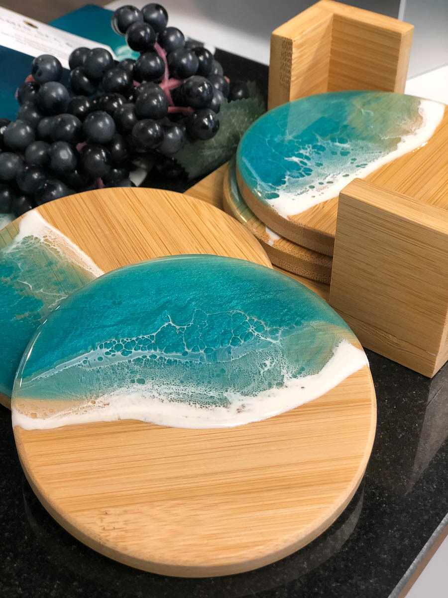 bamboo coaster set with base designed and made in RI